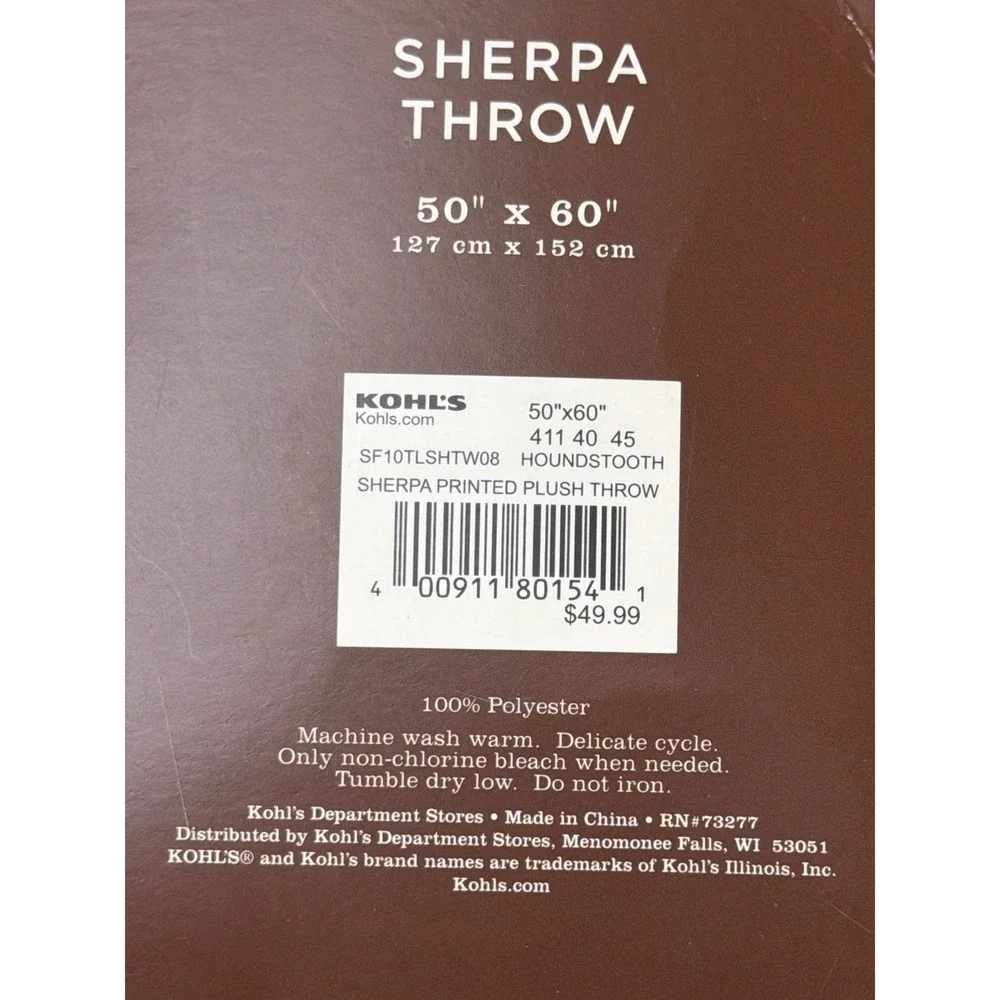 Sonoma Houndstooth Sherpa Printed Plush‎ Throw Black and White 50